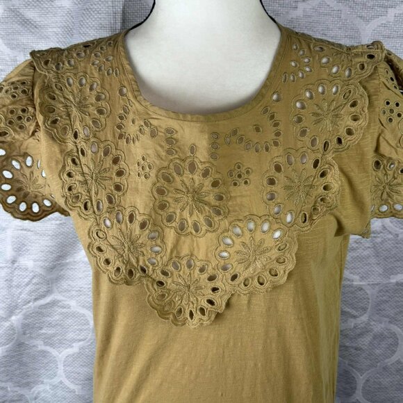 🌼 J.Crew Eyelet Embroidered Flutter Sleeve Top - Small - Picture 3 of 7